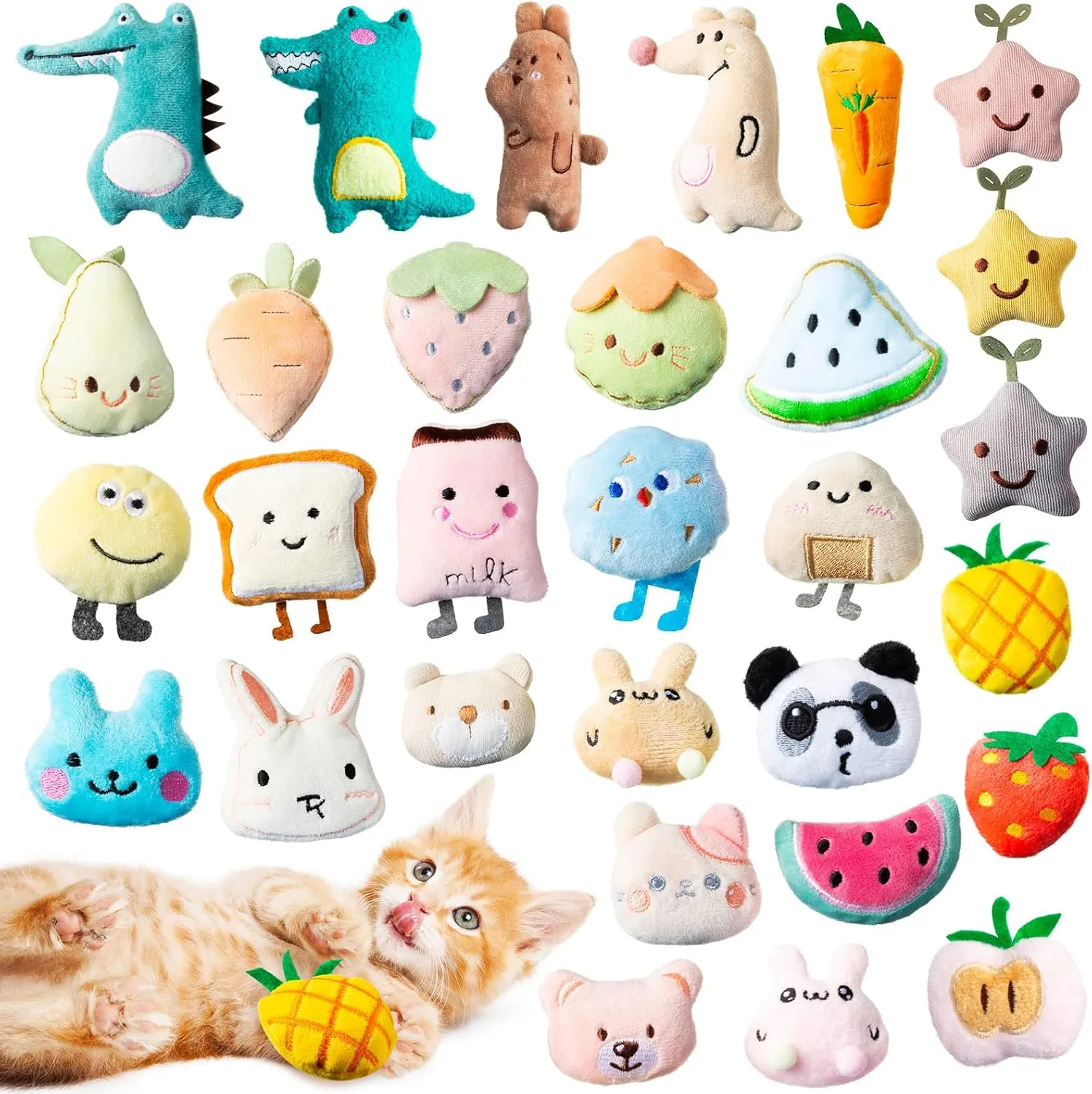 30 Styles Catnip Toys for Indoor Cats - Cute, Interactive, Soft Kitten Teething Toys for Dental Health