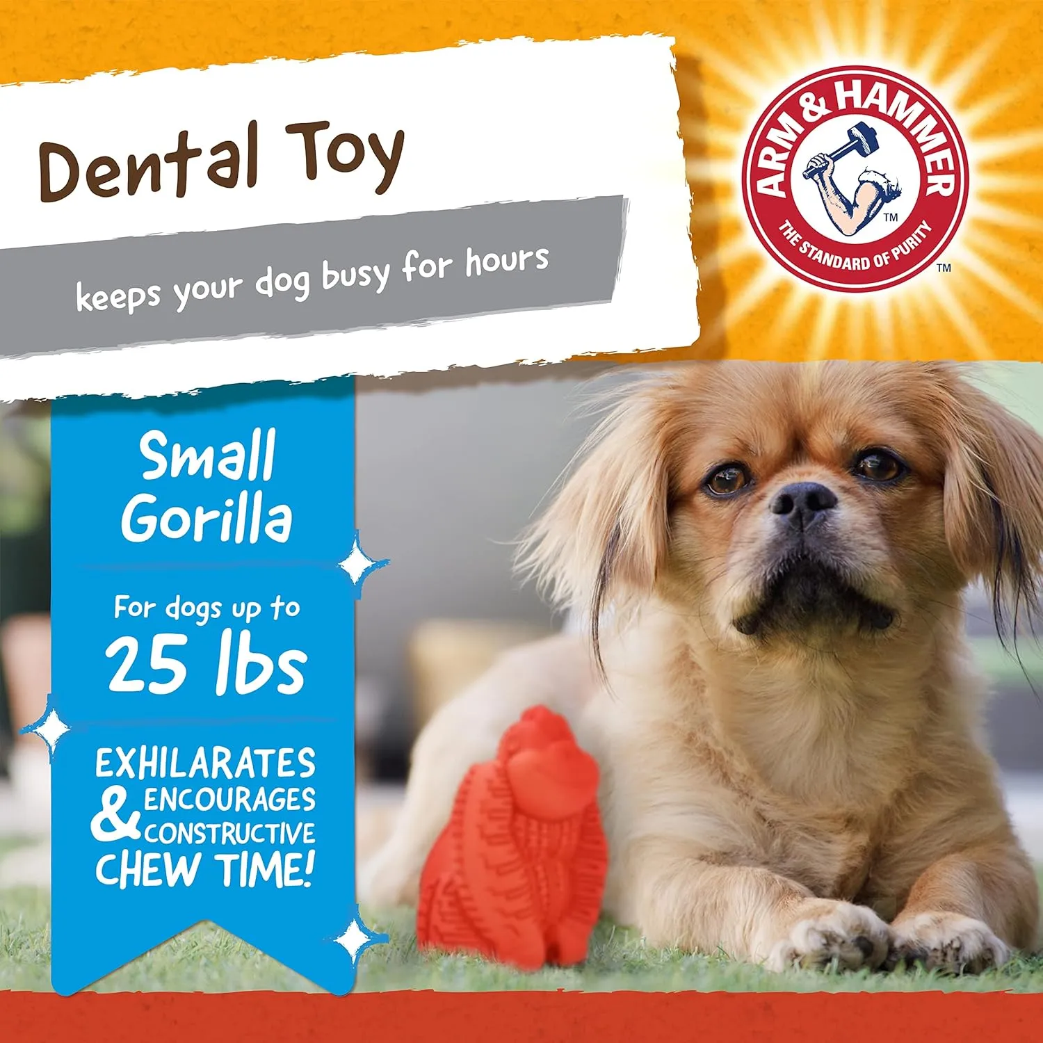 Arm & Hammer for Pets Super Treadz Mini Gorilla Dental Chew Toy for Dogs | Dog Dental Chew Toys Reduce Plaque & Tartar Buildup Without Brushing | for Dogs up to 25 Lbs, Small (1 Count)