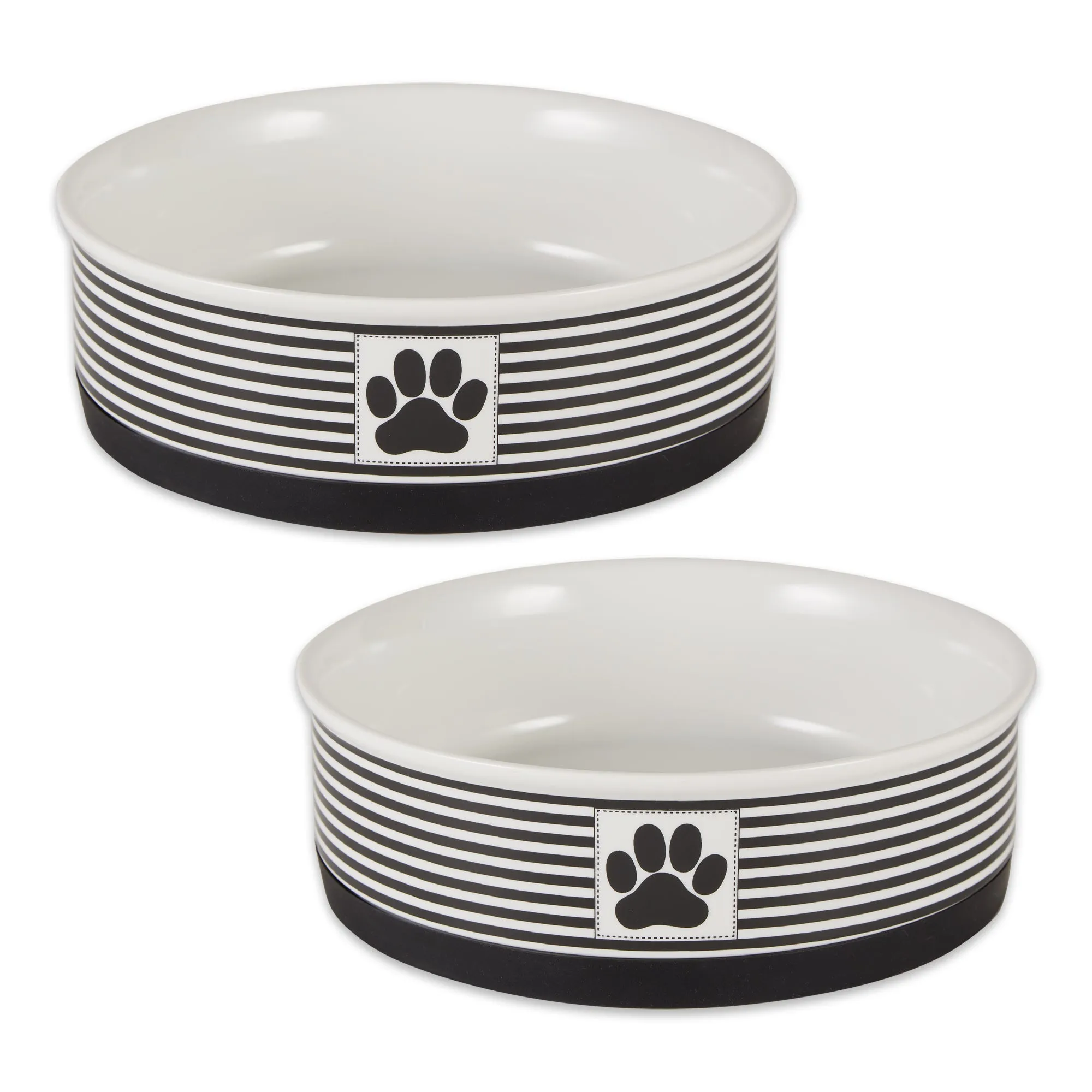 Black Striped Paw Patch Pet Bowl Set of 2, Large 3.75 C. Capacity