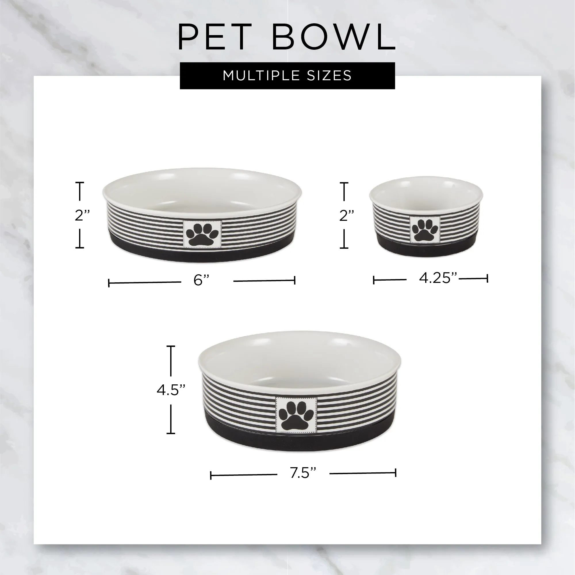 Black Striped Paw Patch Pet Bowl Set of 2, Large 3.75 C. Capacity