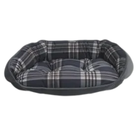 Bowsers Crescent Dog Bed Microvelvet Greystone Tartan w/ Ash/Bottom Trim