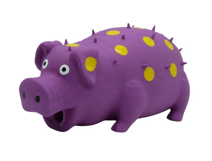 Bud'Z Latex Dog Toy With Squeaker - Purple Pig With Yellow Dots Dog 8in