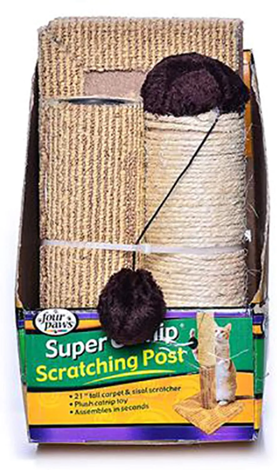 Cat Scratching Post with Catnip Toy and Carpet - 21" - Super Catnip Carpet - Four Paws