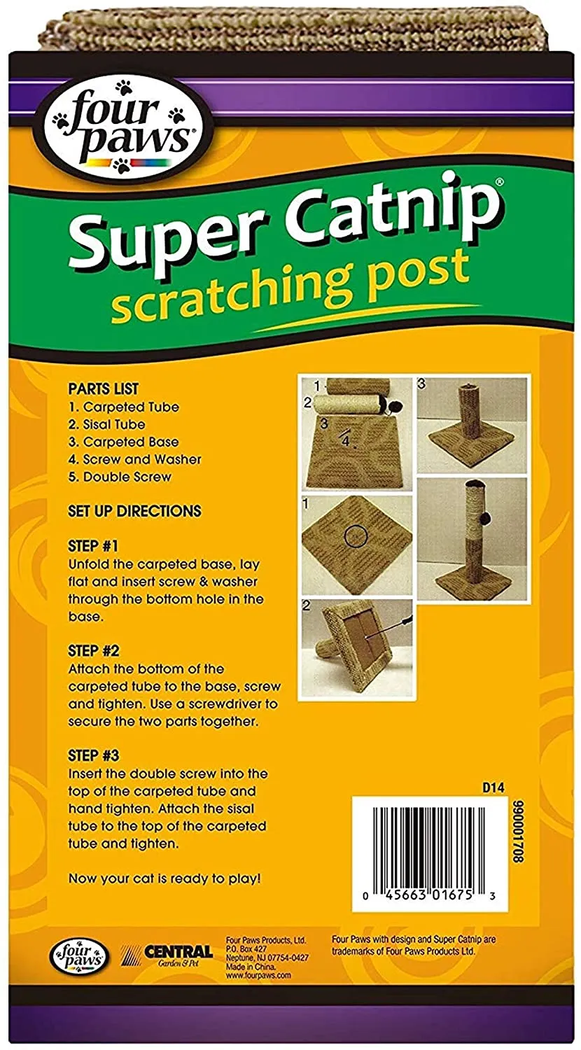 Cat Scratching Post with Catnip Toy and Carpet - 21" - Super Catnip Carpet - Four Paws