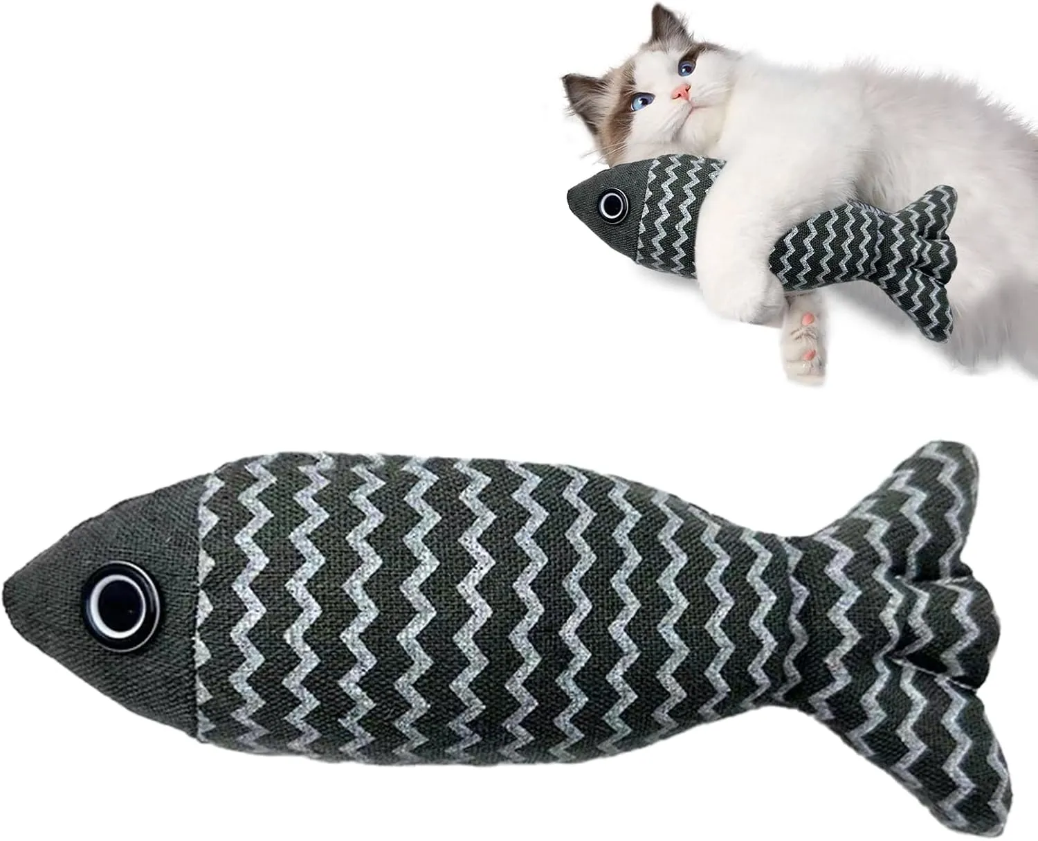 Cat Toy Fish, 1 Piece Navy Catnip Toys, Soft Linen, Indoor Cat Interactive Exercise Kick Toys 7.8 Inch for All Breeds of Cats
