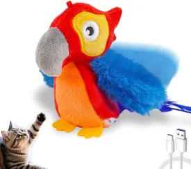 Cat Toy Realistic Chirping and Flapping Wings Interactive Bird Toy for Bored Cats, Includes Catnip Compartment and Noise-Making Feature Rechargeable Motion Sensor Touch Activated(Parrot)