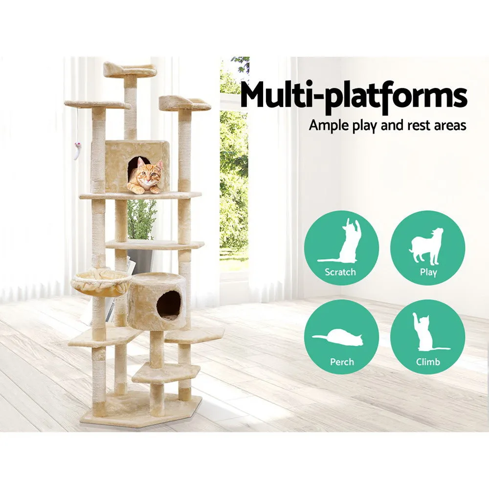 Cat Tree 203cm, Wood Scratching Post Tower Condo, Beige