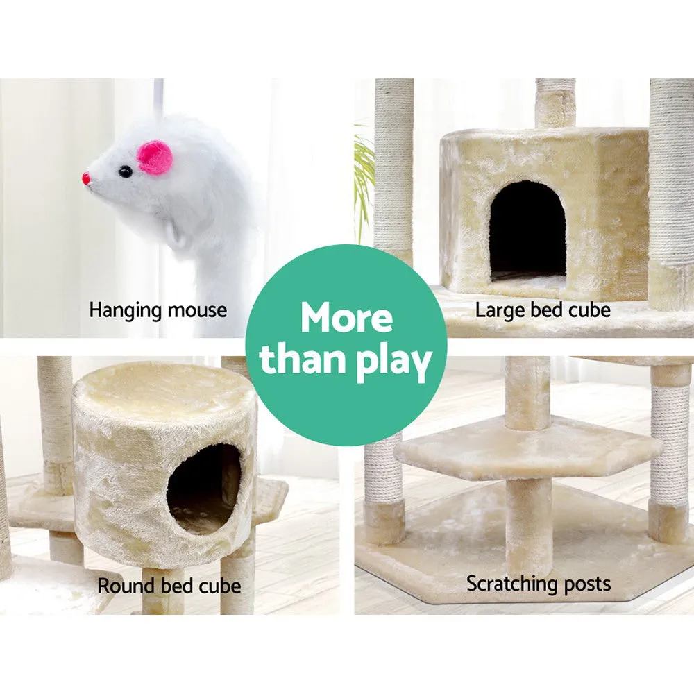 Cat Tree 203cm, Wood Scratching Post Tower Condo, Beige