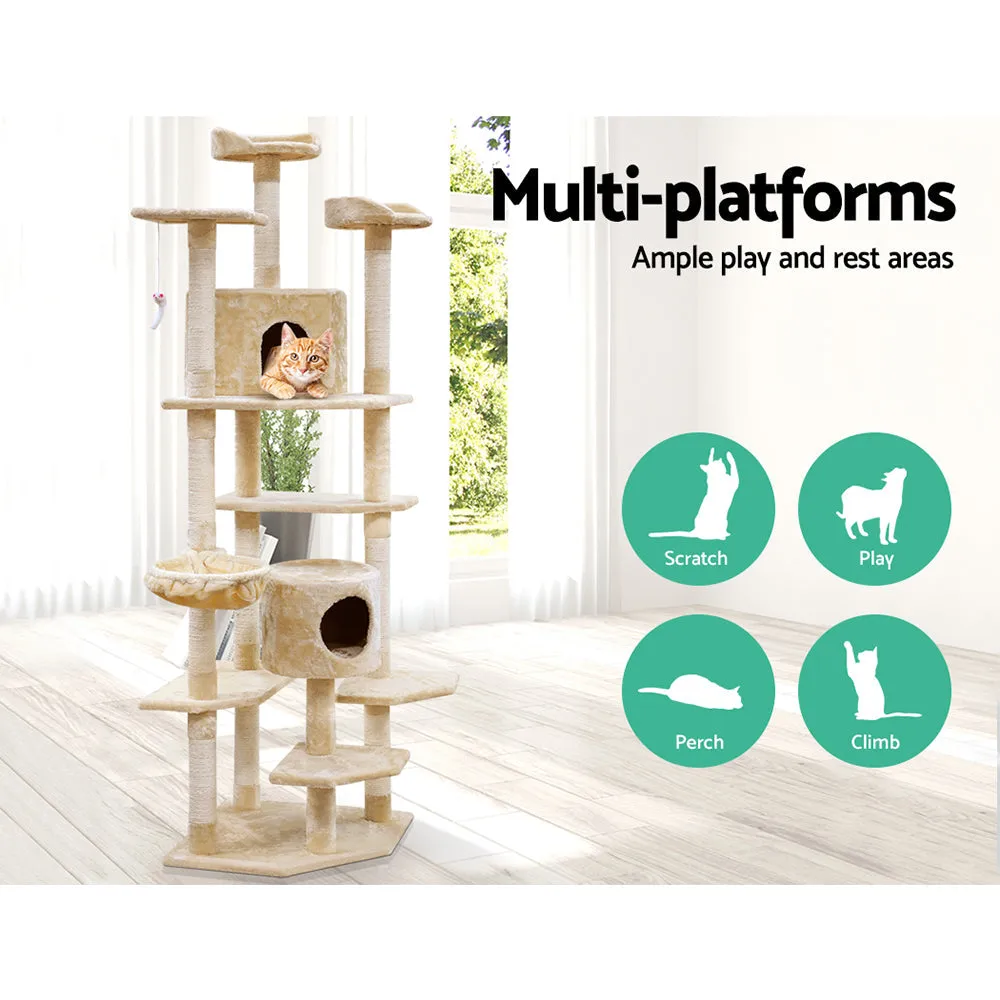 Cat Tree 203cm, Wood Scratching Post Tower Condo, Beige