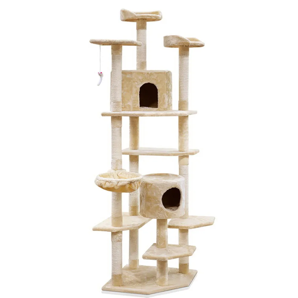 Cat Tree 203cm, Wood Scratching Post Tower Condo, Beige