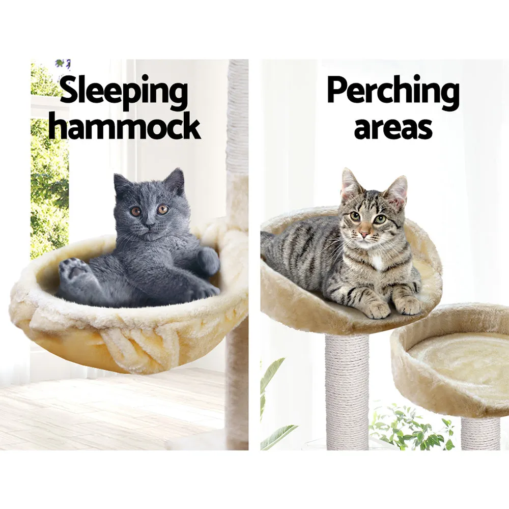 Cat Tree 203cm, Wood Scratching Post Tower Condo, Beige