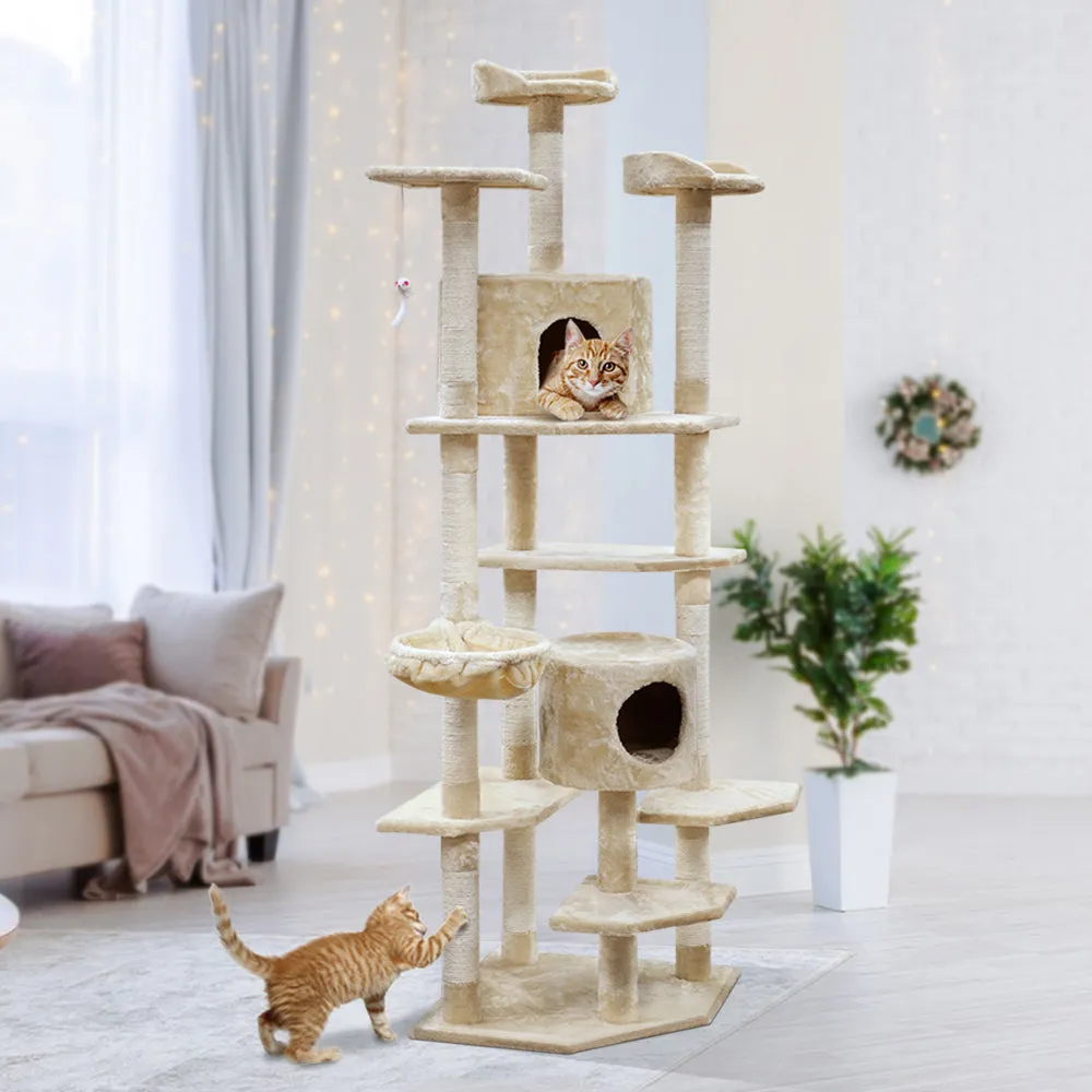 Cat Tree 203cm, Wood Scratching Post Tower Condo, Beige