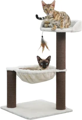 Catry Nirvana 3-Level Kitten Tree with Plush Perch, Soft Hammock, and Paper Rope Scratching Posts, Minimalist Cat Furniture for Climbing, Scratching & Resting, Ideal for Kittens & Small Cats, Beige