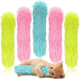 Civaner 6 Pcs Cat Catnip Toy Interactive Cat Kicker Toy Soft Plush Kitten Pillow Stick Kitten Chasing Chewing Exercising Catnip Filled Plaything for Puppy Indoor Pet(10.6 Inch,Grass Green, Blue, Pink)