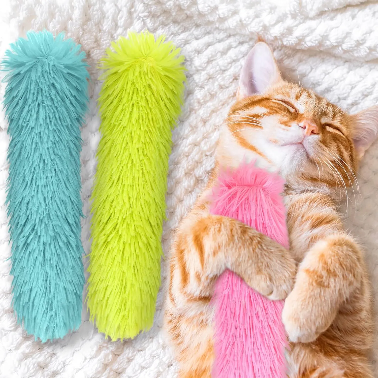 Civaner 6 Pcs Cat Catnip Toy Interactive Cat Kicker Toy Soft Plush Kitten Pillow Stick Kitten Chasing Chewing Exercising Catnip Filled Plaything for Puppy Indoor Pet(10.6 Inch,Grass Green, Blue, Pink)