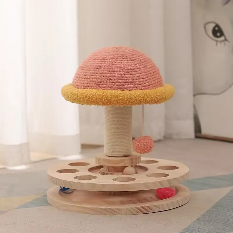 Climbing Relaxing Mushroom Shape Cat Scratching Post With Ball Tracks Pet Toy
