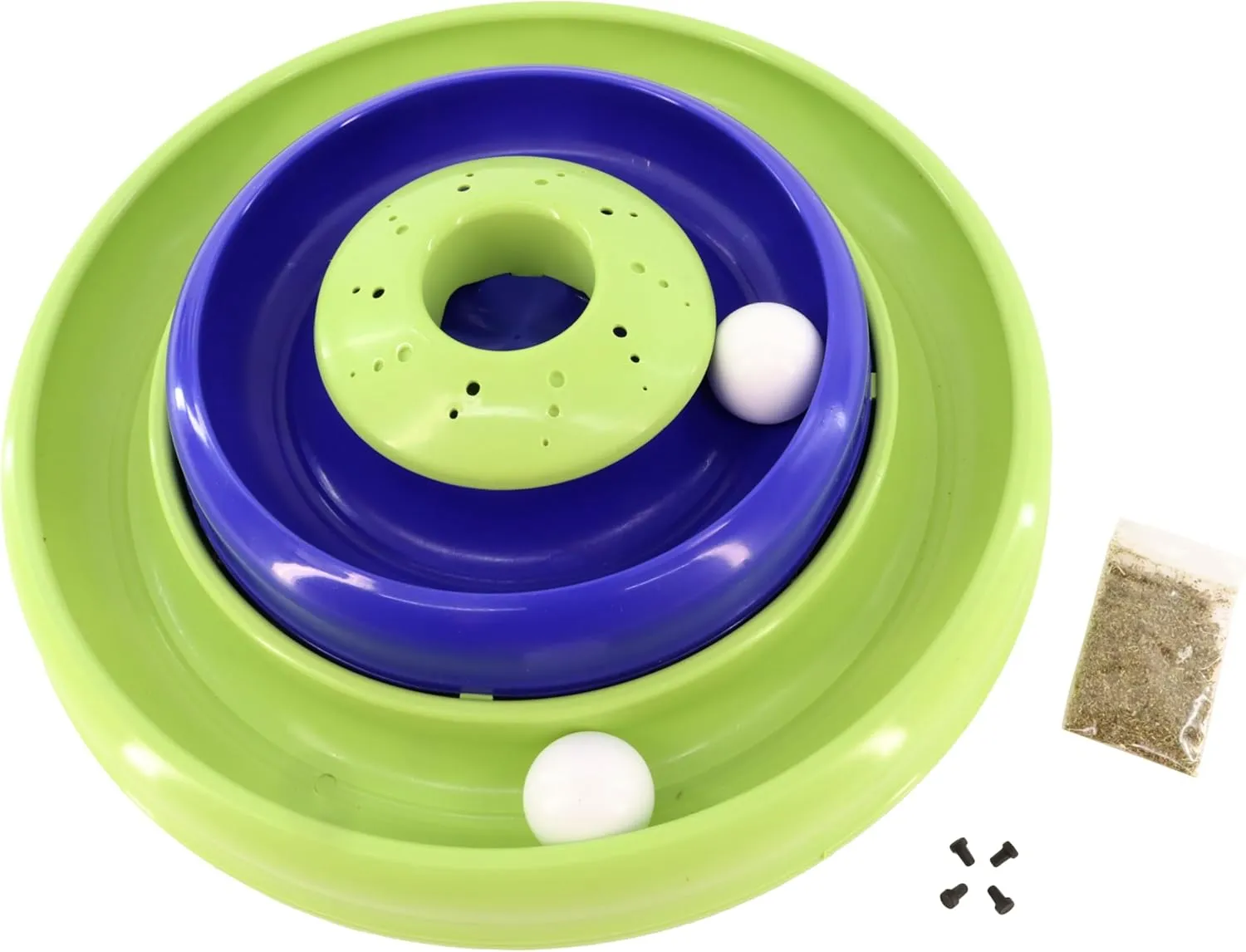 Coastal Pet Turbo Catnip Hurricane Cat Toy - Interactive Double Cat Toy Ball Track - for Cats and Kittens - Green and Blue - 16"