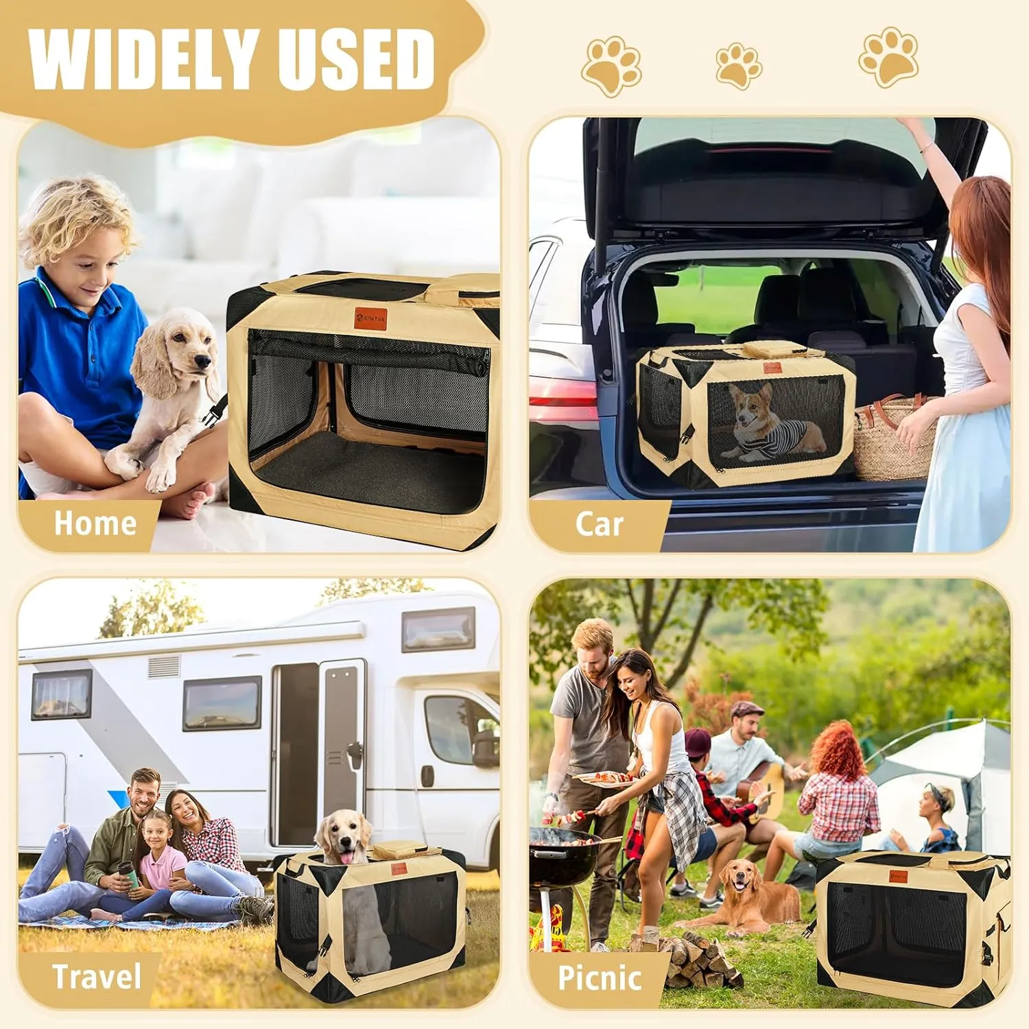 Collapsible & Foldable Travel Dog Crate - Soft, Portable for Medium Dogs, 30 x 21 x 21 Inch