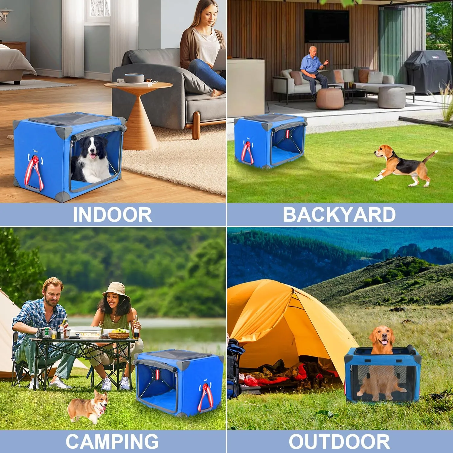 Collapsible Soft Dog Crate, 31.5" L x 22.8" W x 22.8" H Portable Dog Crates for Large Dogs, Travel Dog Crate with Durable Mesh Windows for Indoor & Outdoor, Camping, Yard, Lawn, Blue