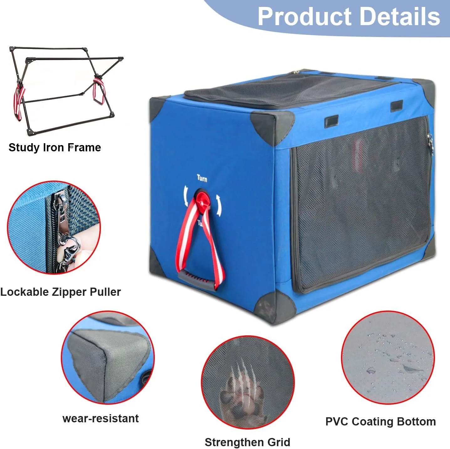Collapsible Soft Dog Crate, 31.5" L x 22.8" W x 22.8" H Portable Dog Crates for Large Dogs, Travel Dog Crate with Durable Mesh Windows for Indoor & Outdoor, Camping, Yard, Lawn, Blue
