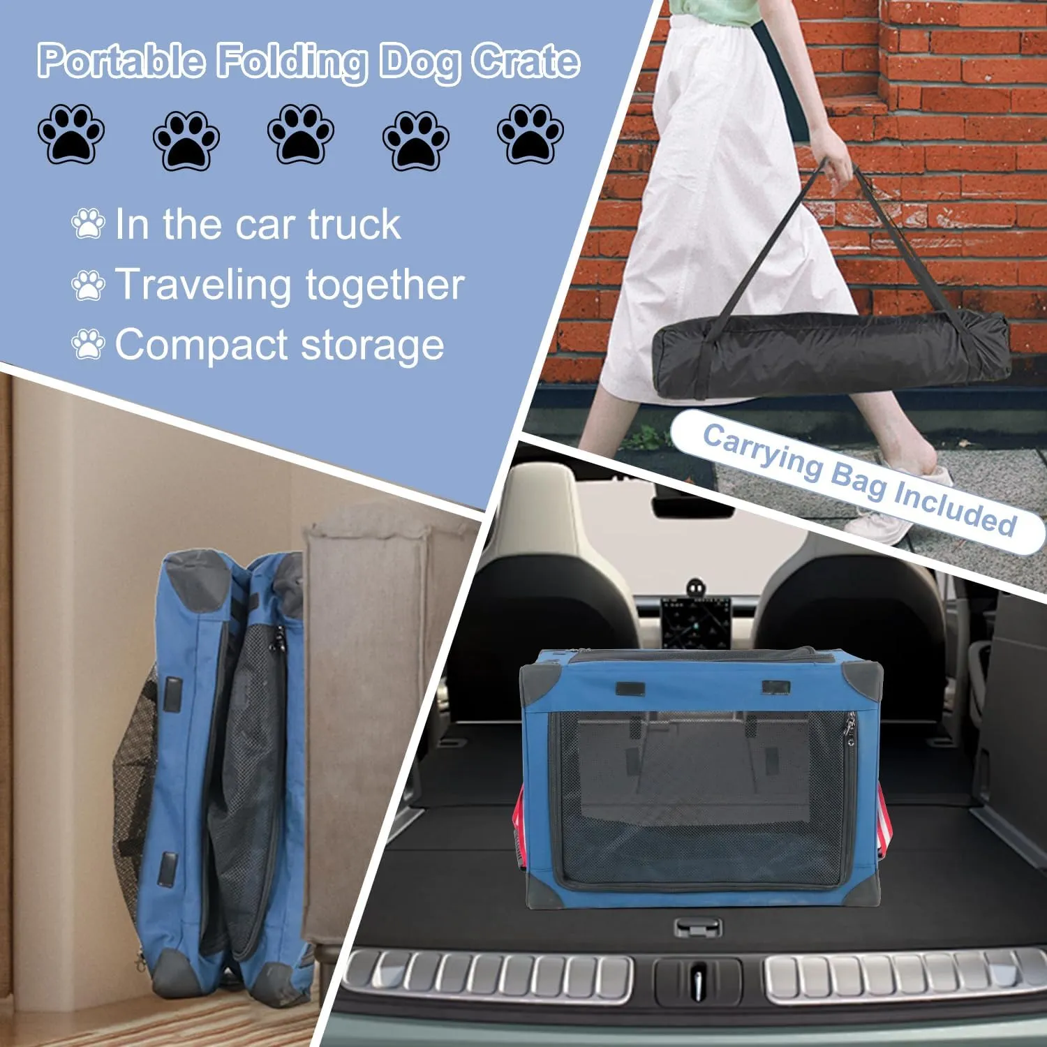 Collapsible Soft Dog Crate, 31.5" L x 22.8" W x 22.8" H Portable Dog Crates for Large Dogs, Travel Dog Crate with Durable Mesh Windows for Indoor & Outdoor, Camping, Yard, Lawn, Blue