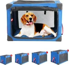 Collapsible Soft Dog Crate, 31.5" L x 22.8" W x 22.8" H Portable Dog Crates for Large Dogs, Travel Dog Crate with Durable Mesh Windows for Indoor & Outdoor, Camping, Yard, Lawn, Blue
