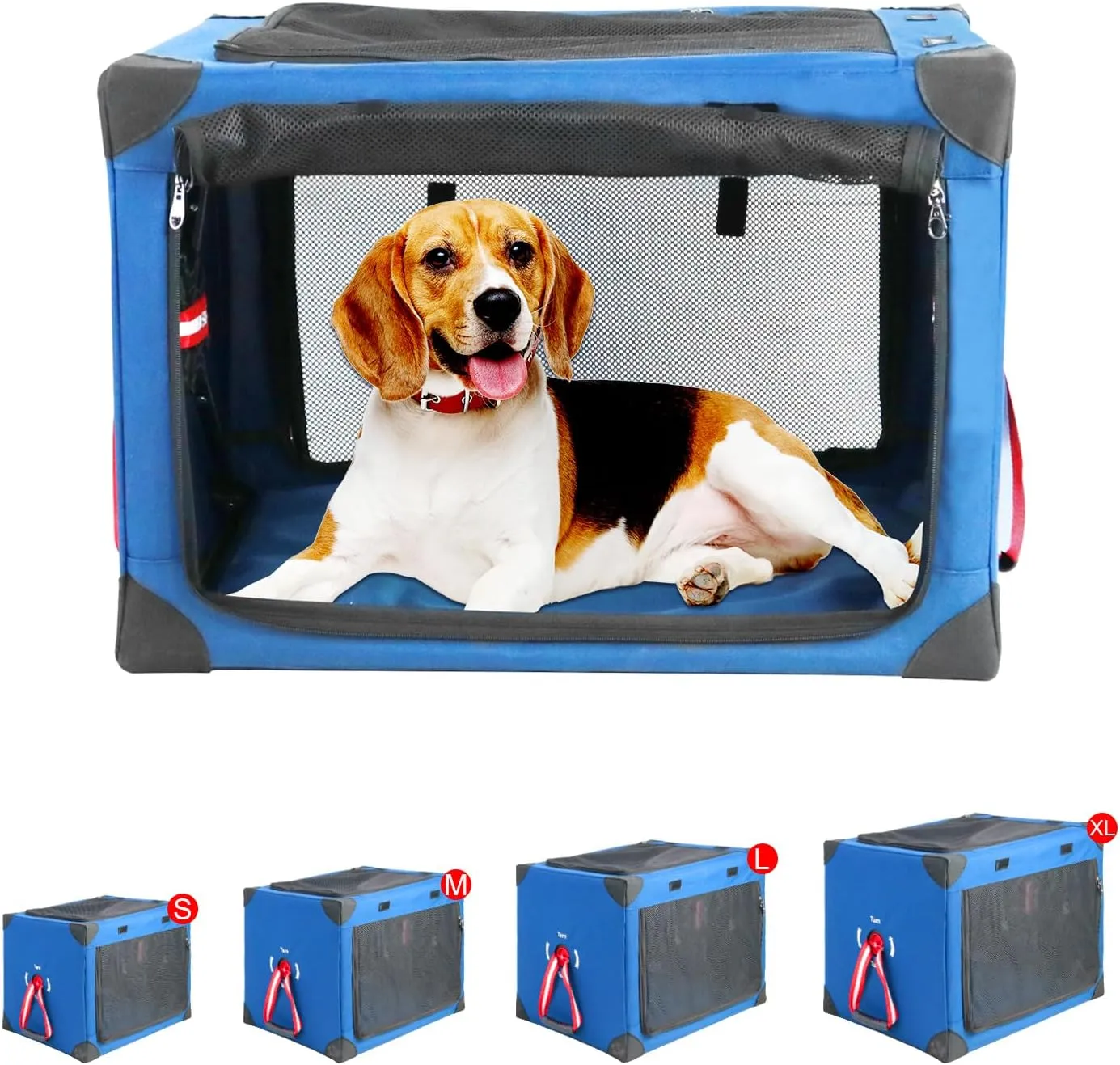 Collapsible Soft Dog Crate, 31.5" L x 22.8" W x 22.8" H Portable Dog Crates for Large Dogs, Travel Dog Crate with Durable Mesh Windows for Indoor & Outdoor, Camping, Yard, Lawn, Blue