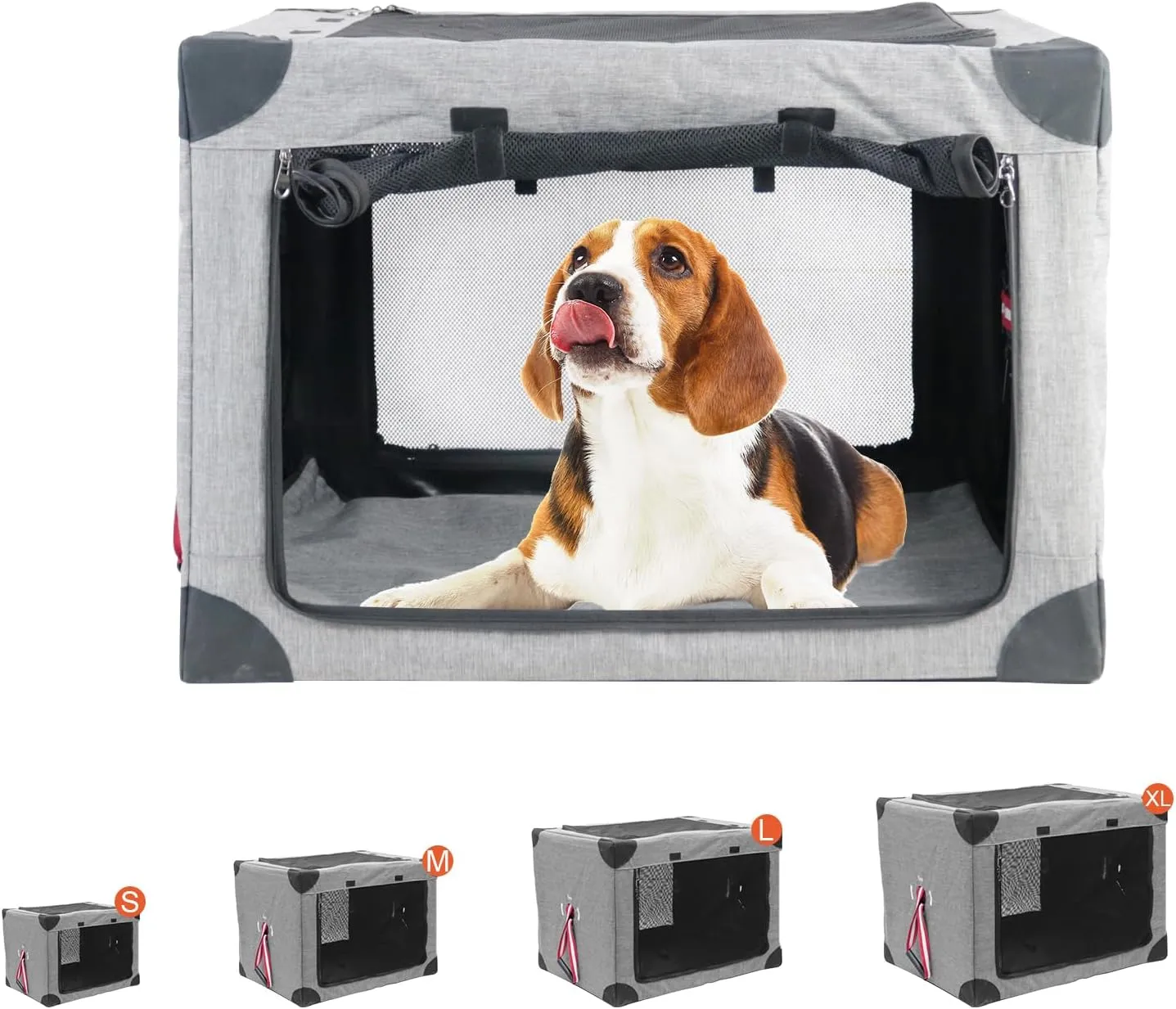 Collapsible Soft Dog Crate, 37.4" L x 26" W x 26" H Portable Dog Crates for Large Dogs, Travel Dog Crate with Durable Mesh Windows for Indoor & Outdoor, Camping, Yard, Lawn,Grey