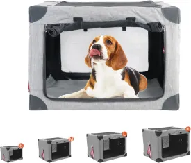 Collapsible Soft Dog Crate, 37.4" L x 26" W x 26" H Portable Dog Crates for Large Dogs, Travel Dog Crate with Durable Mesh Windows for Indoor & Outdoor, Camping, Yard, Lawn,Grey