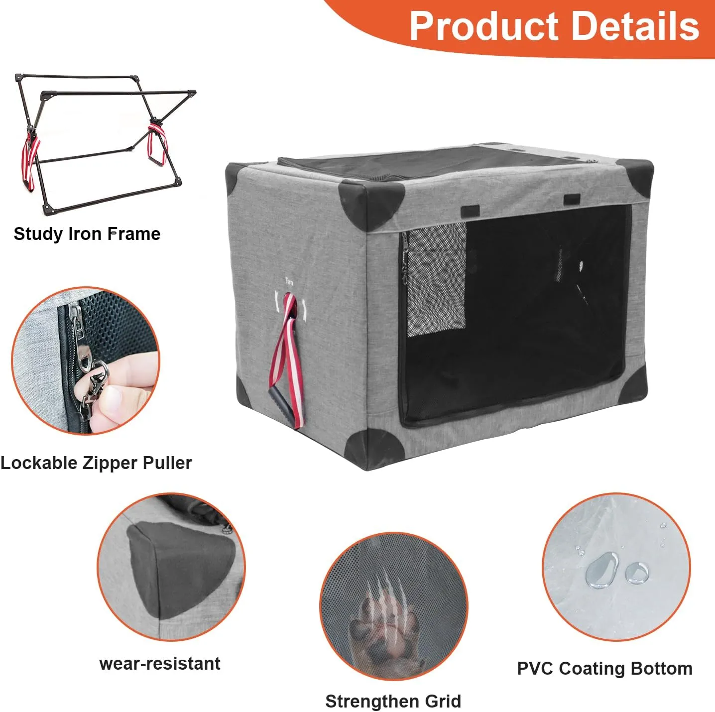 Collapsible Soft Dog Crate, 37.4" L x 26" W x 26" H Portable Dog Crates for Large Dogs, Travel Dog Crate with Durable Mesh Windows for Indoor & Outdoor, Camping, Yard, Lawn,Grey