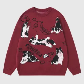 Dog Pattern Oversized Knit Sweater