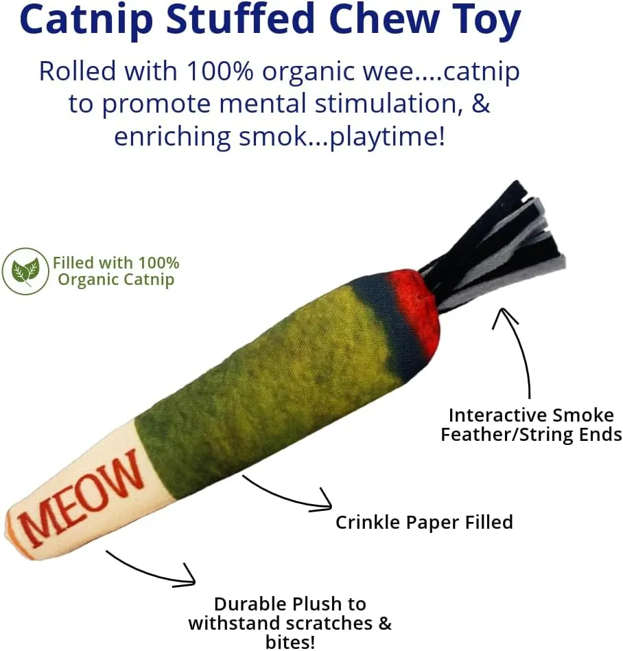 Doobie Catnip Toys for Cats - Soft, Bite-Resistant Cat Chew Toys with Long Shape for Kicking and Stress Relief