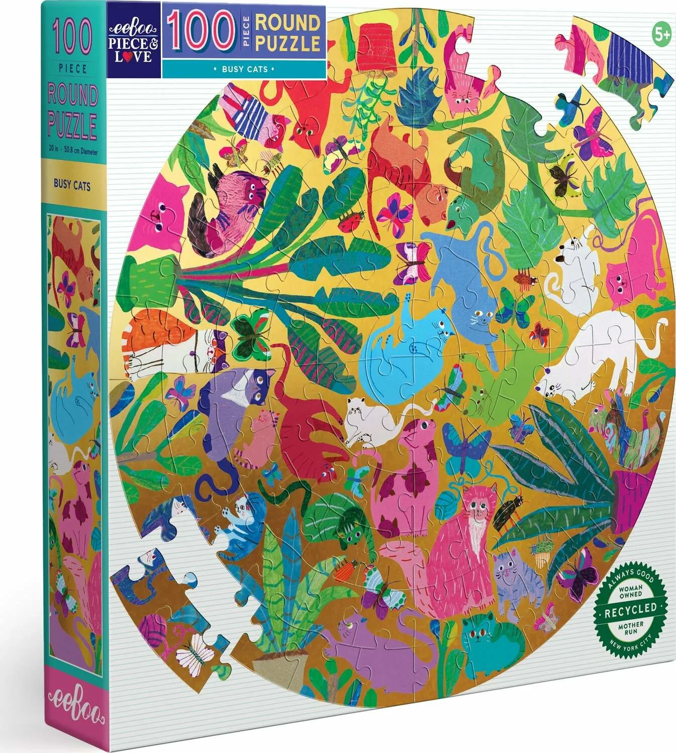 Eeboo Busy Cats 100 Piece Round Puzzle