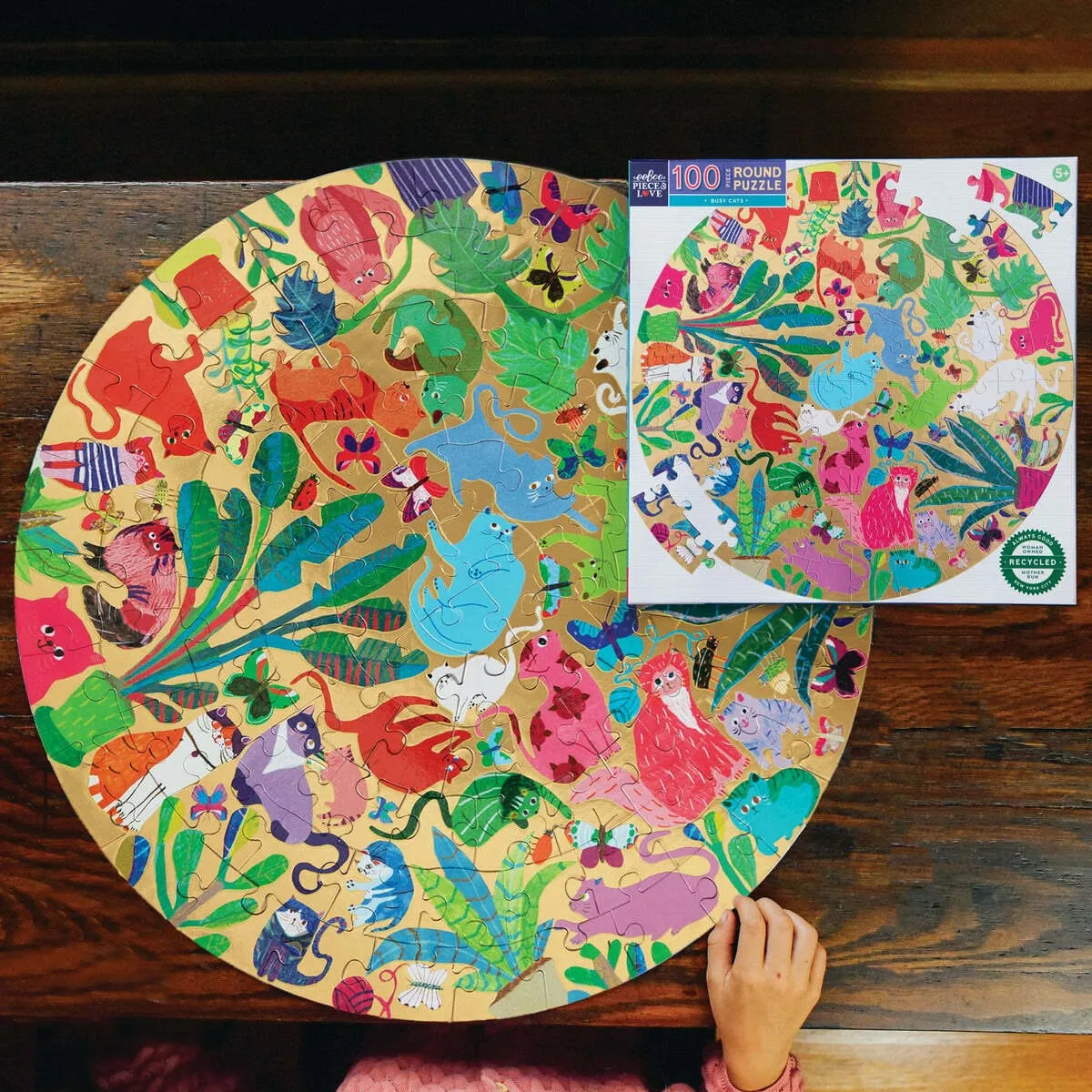 Eeboo Busy Cats 100 Piece Round Puzzle
