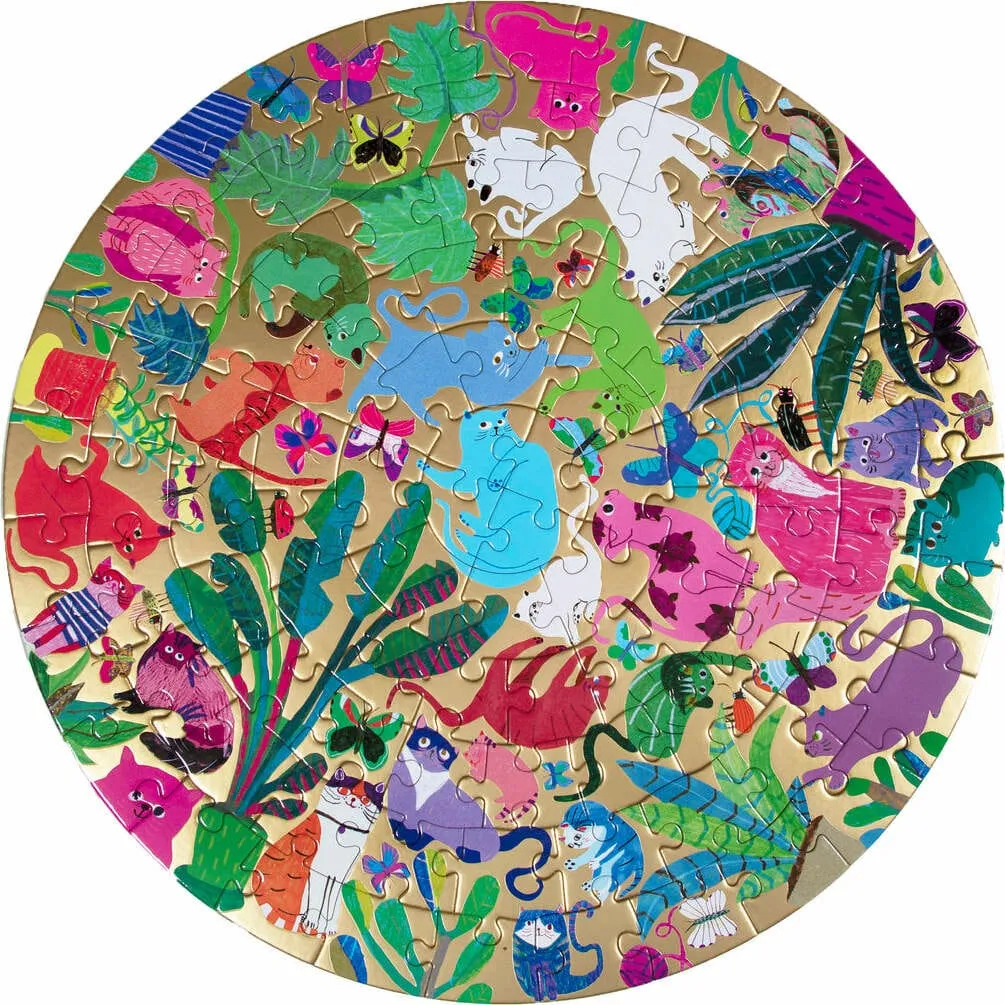 Eeboo Busy Cats 100 Piece Round Puzzle