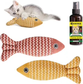 Fish Catnip Toys, Set of 2, Yellow, Red   1 Catnip Spray. Cat Toys for Indoor Cats. Interactive Kitten Exercise Kicker Toys. Natural Catnip Sparay 3.4 oz for All Breads.