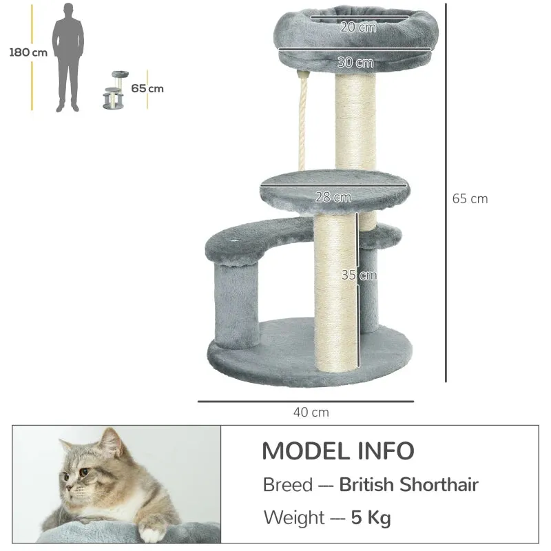 Grey 65cm Cat Tree with Sisal Scratching Posts and Perches