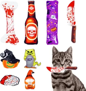 Halloween Cat Toys for Indoor Cats Catnip Toys with Crinkle Paper Inside Cat Plush Toys Kitten Interactive Training Chewing Toys 8 PCS