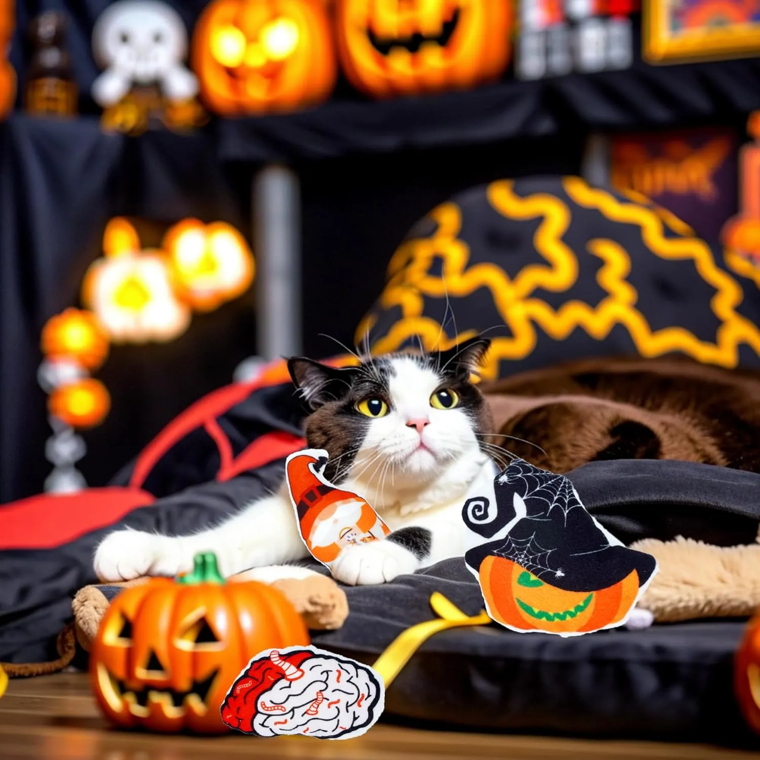 Halloween Cat Toys for Indoor Cats Catnip Toys with Crinkle Paper Inside Cat Plush Toys Kitten Interactive Training Chewing Toys 8 PCS