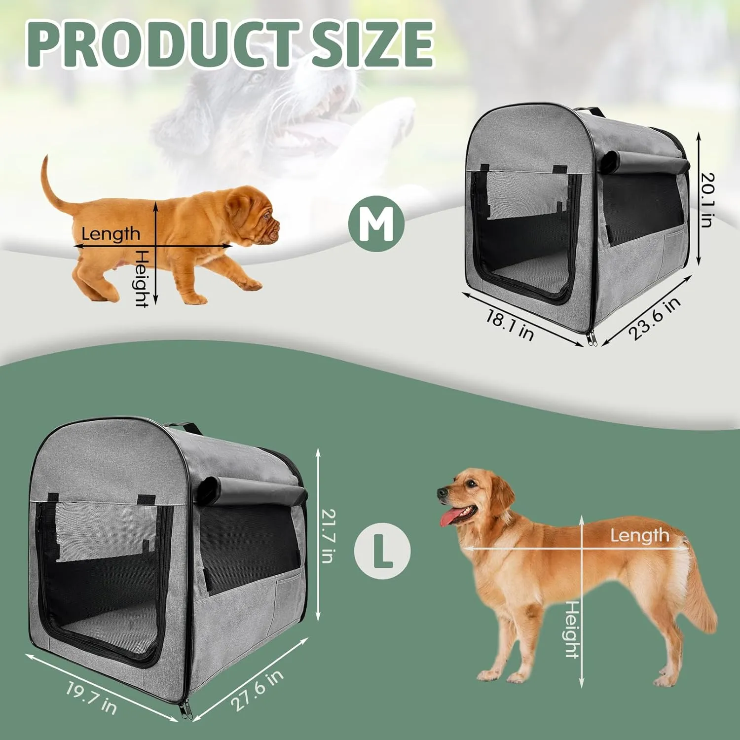 Hamiledyi Collapsible Dog Crate, Portable Dog Travel Crate 24 x 18 x 20 Inch Soft Dog Crate Kennel for Medium Dogs, Pet Crate with Sturdy Mesh Windows Arch Design Portable Dog Crates Indoor Outdoor