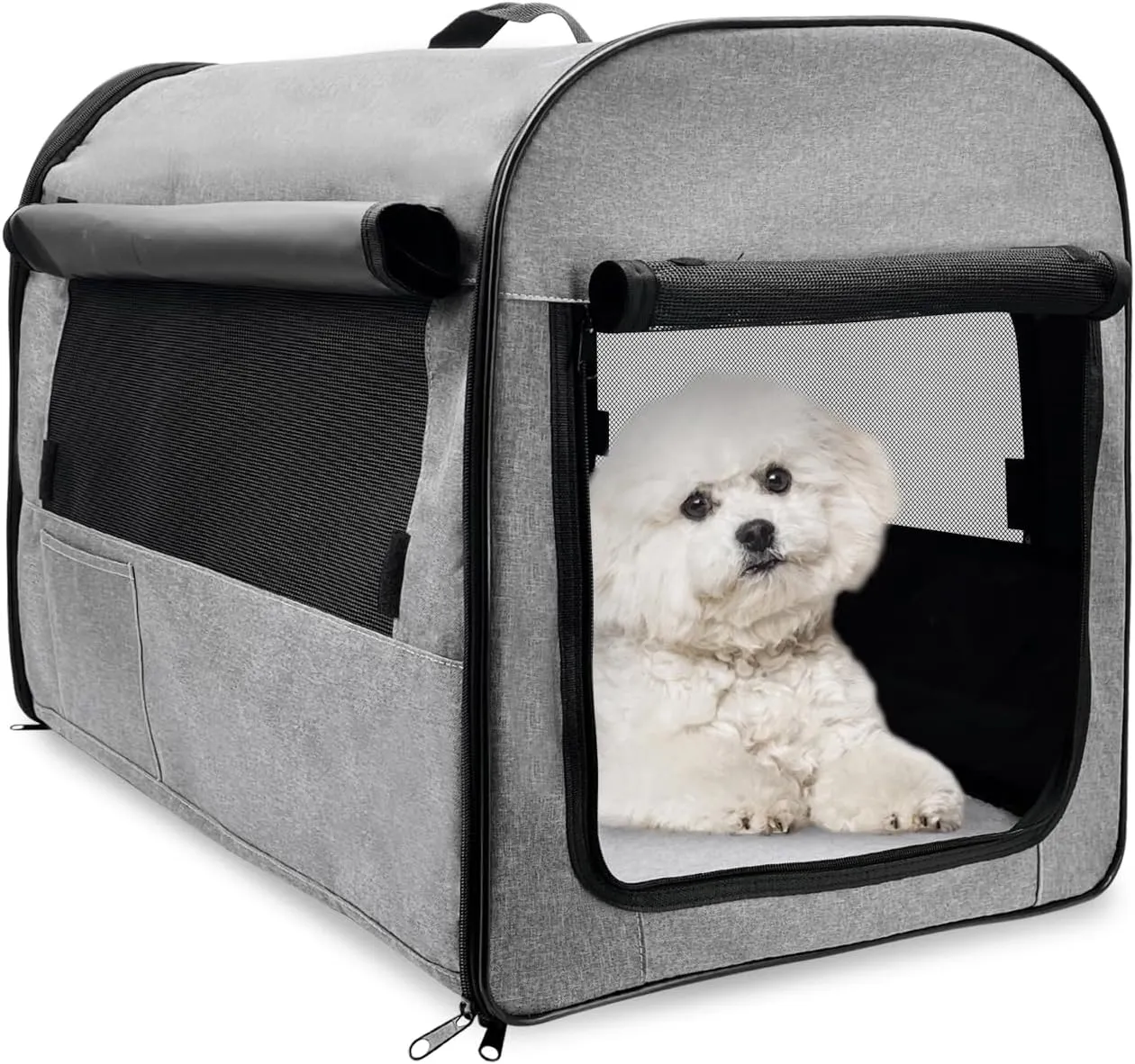 Hamiledyi Collapsible Dog Crate, Portable Dog Travel Crate 24 x 18 x 20 Inch Soft Dog Crate Kennel for Medium Dogs, Pet Crate with Sturdy Mesh Windows Arch Design Portable Dog Crates Indoor Outdoor