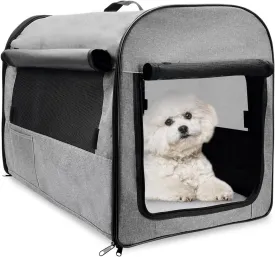 Hamiledyi Collapsible Dog Crate, Portable Dog Travel Crate 24 x 18 x 20 Inch Soft Dog Crate Kennel for Medium Dogs, Pet Crate with Sturdy Mesh Windows Arch Design Portable Dog Crates Indoor Outdoor