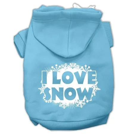 I Love Snow Screenprint Pet Hoodies Baby Blue Size XS (8)