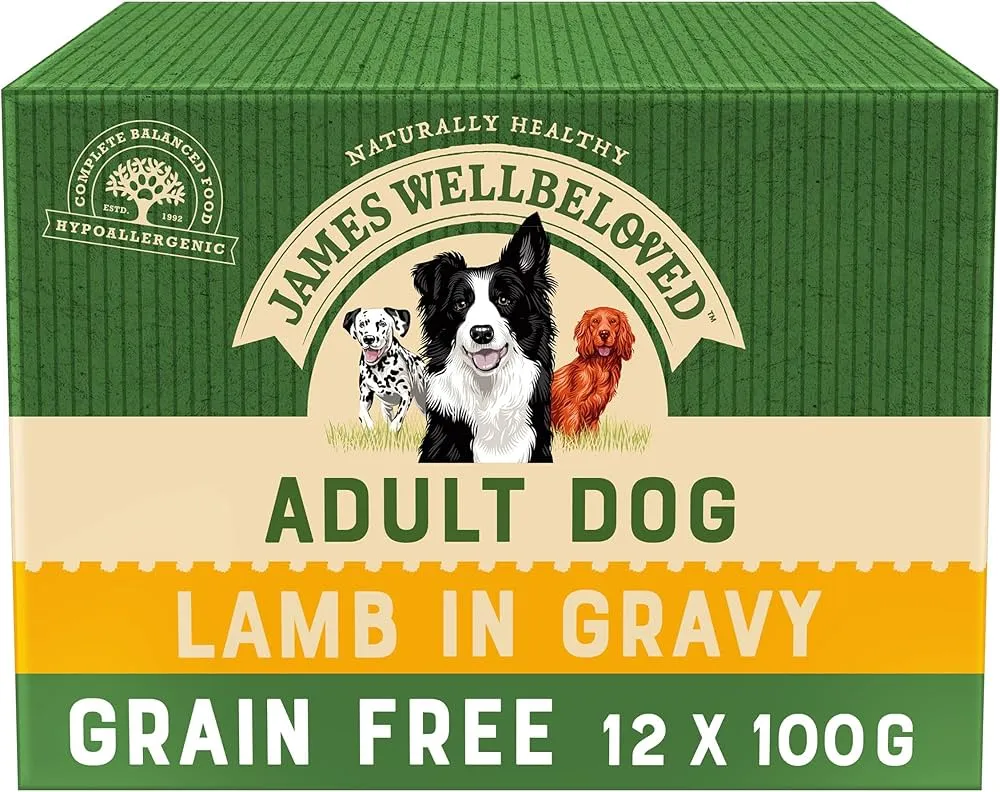 James Wellbeloved | Grain Free Dog Food Pouches | Lamb in Gravy - 100g Pouch Bulk Packs