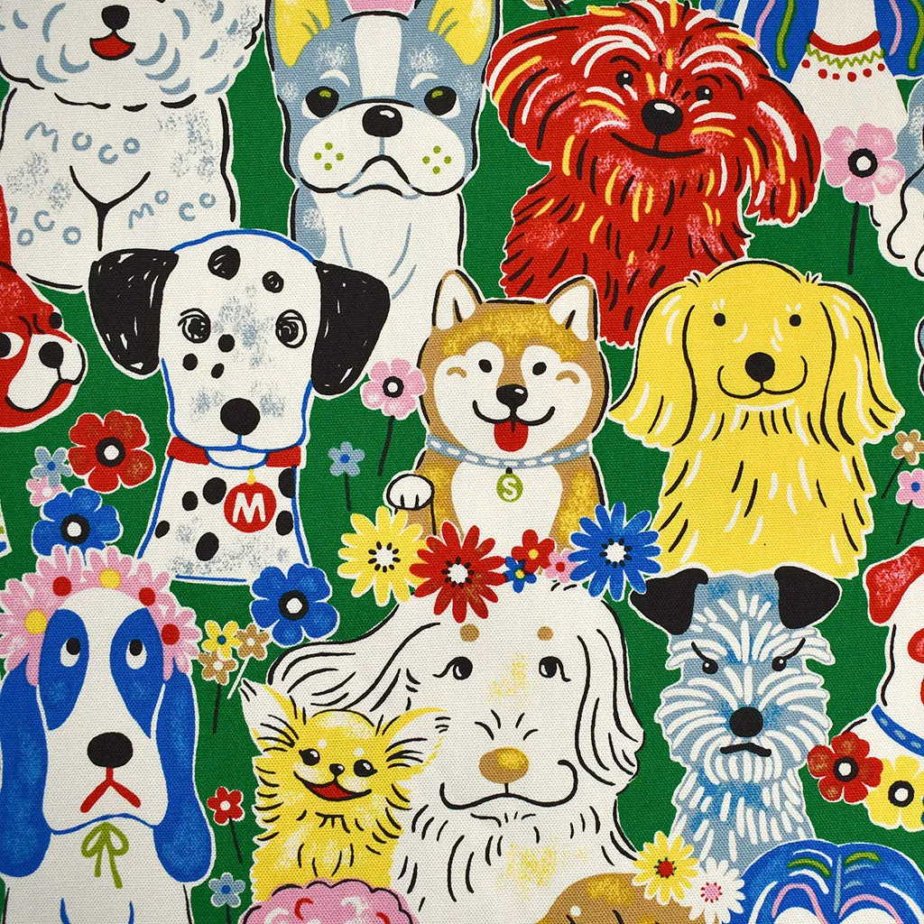 Japanese Flower Power Dogs Oxford Canvas Emerald/Multi
