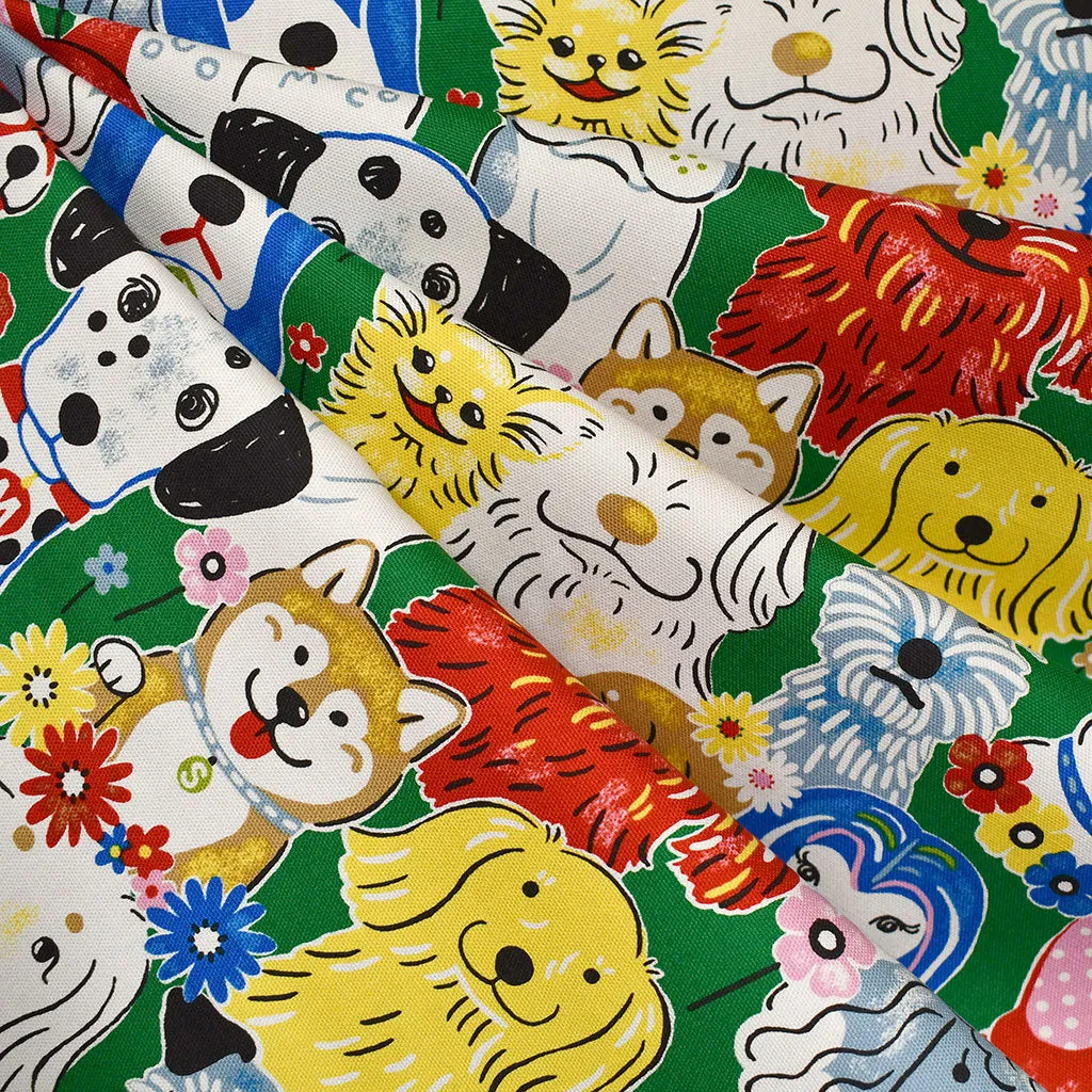 Japanese Flower Power Dogs Oxford Canvas Emerald/Multi
