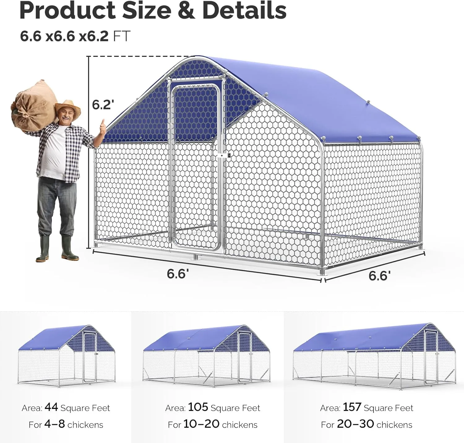 Large Metal Chicken Coop with Hexagonal Chicken Wire, Chicken Coop Run Pen for Yard with Waterproof Cover, Outdoor Large Walk-in Chicken Coops for 8 Chickens Duck Pen House Cage Run