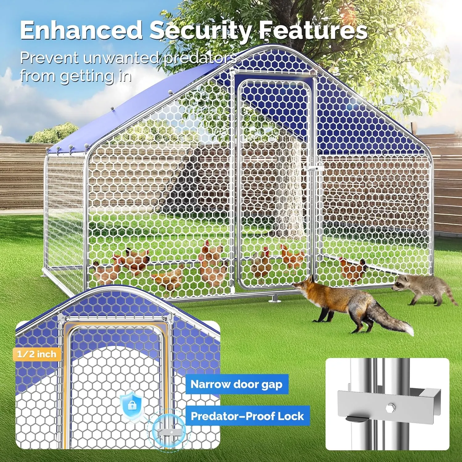 Large Metal Chicken Coop with Hexagonal Chicken Wire, Chicken Coop Run Pen for Yard with Waterproof Cover, Outdoor Large Walk-in Chicken Coops for 8 Chickens Duck Pen House Cage Run