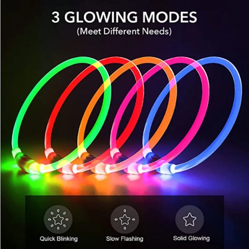 Led Light Dog Collar Detachable Glowing USB Charging Luminous Leash for  Pets Dogs Products