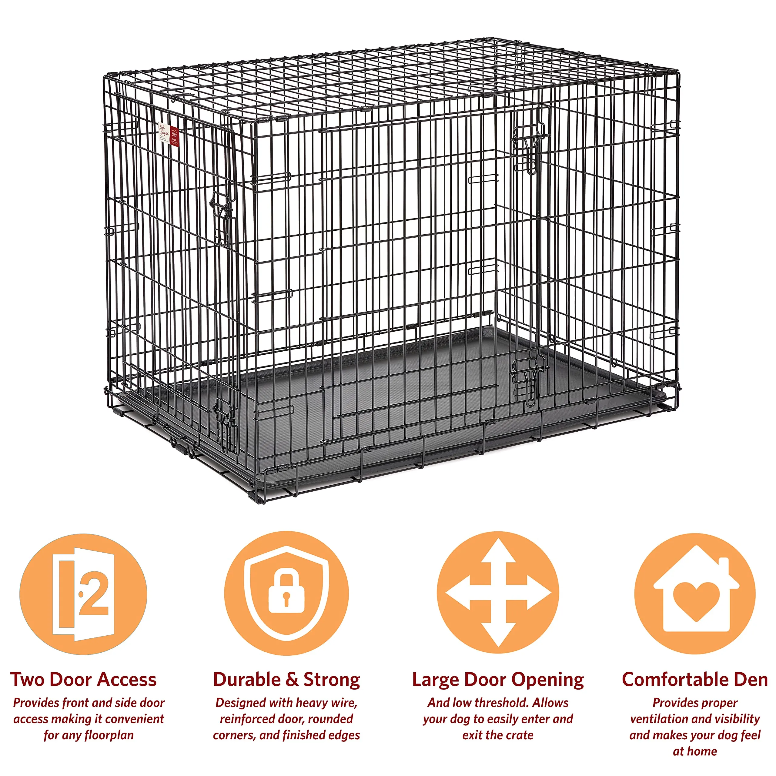 Midwest Contour Metal Folding Double Door Dog Crate - 42" X 28" X 30" Inches